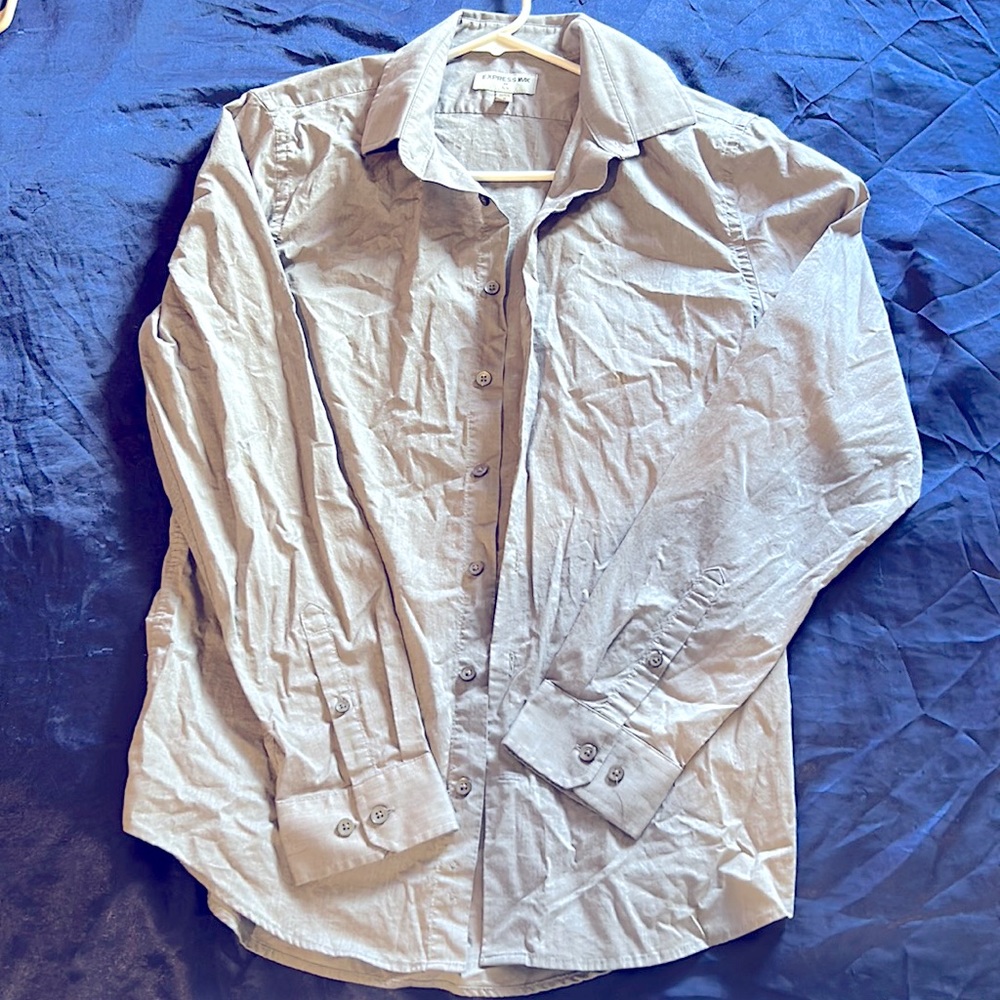 Express IMX Long Sleeve Dress Shirt Slim Medium Men Silver Gray 10/10 Condition